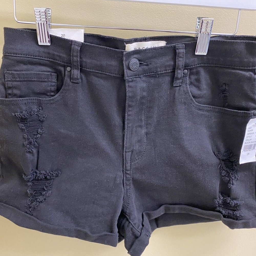 PACSUN The Shortie Shorts Cuffed Black Denim Jean Women's Size 28 Stretch